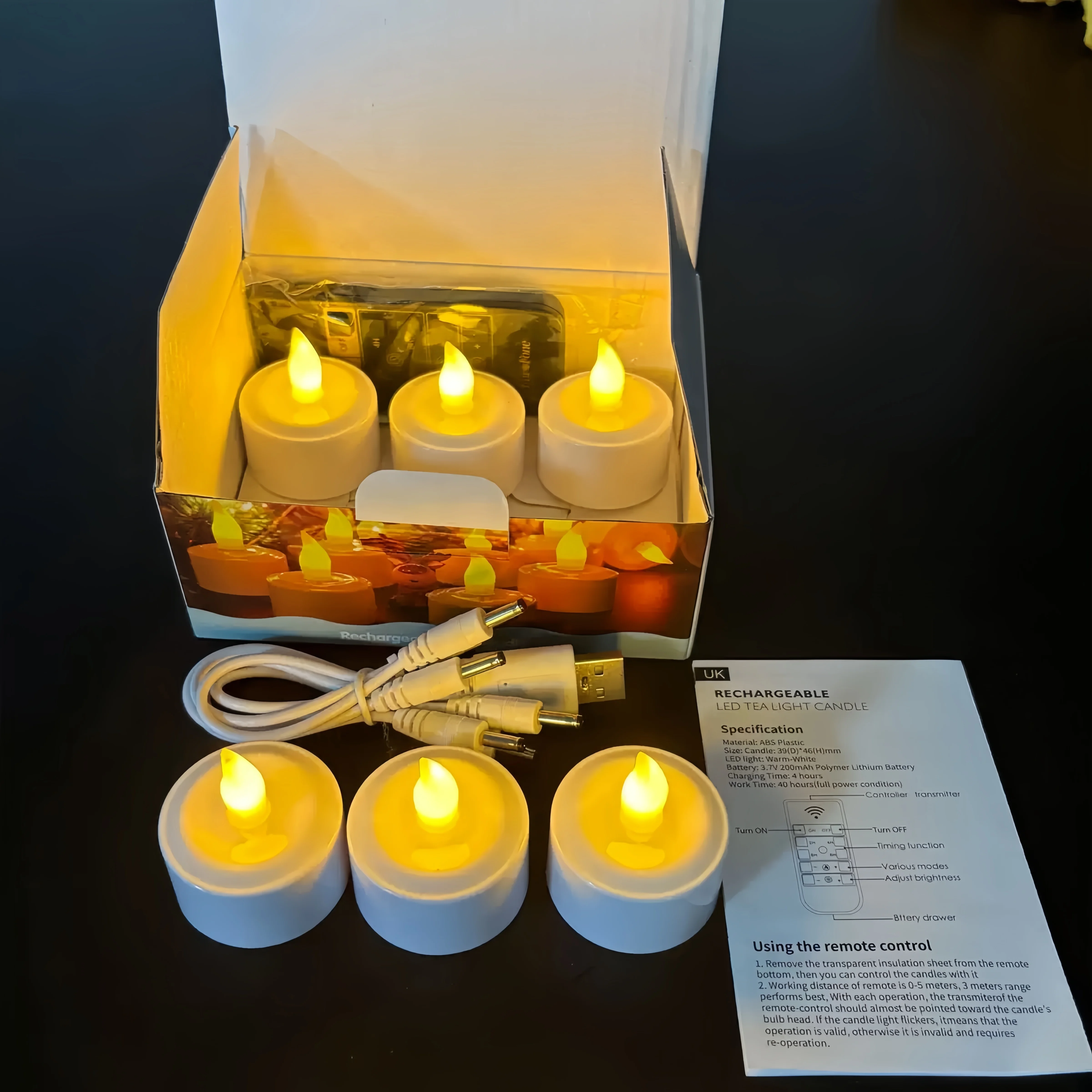 6 in1 USB Rechargeable Tea Lights flameless Candles 10keys Timer Remote controller Votive Led Candle Flickering Party Wedding