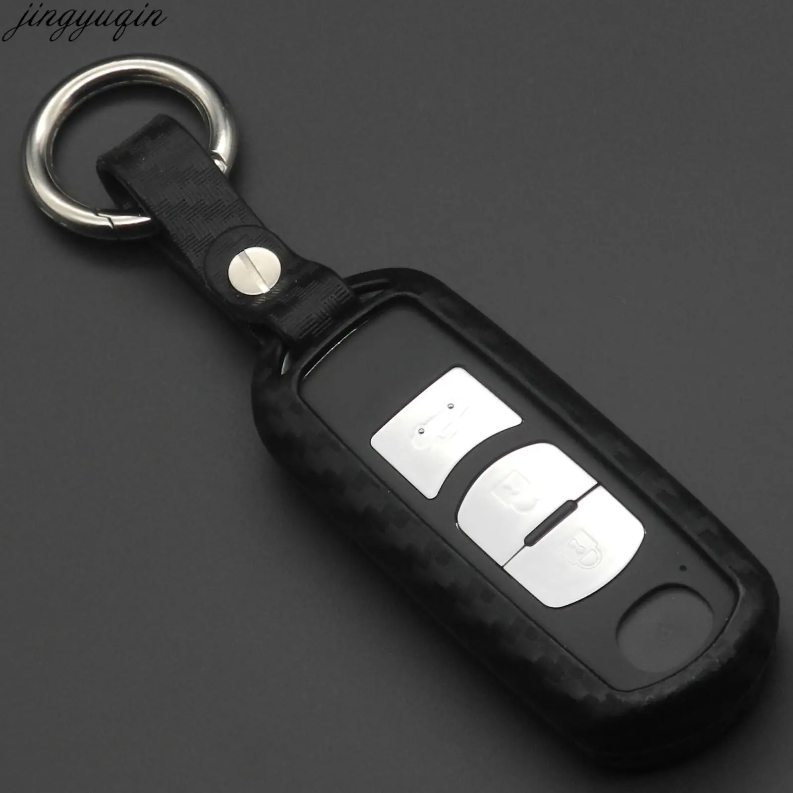 Jingyuqin Carbon Silicone Keyless Car Key Case Cover For Mazda 2 3 6 CX5 CX7 CX8 Axela Atenza CX-3/4/5/7/8/9 MX5 Demio