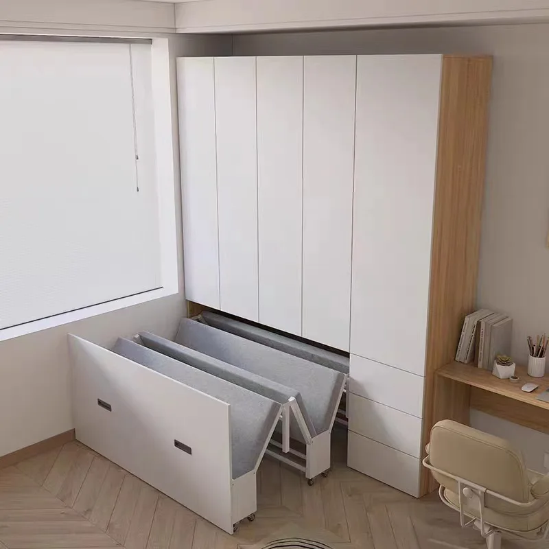 Wardrobe pull-out bed integrated combination multi-functional folding invisible bed small apartment single storage bed simple an