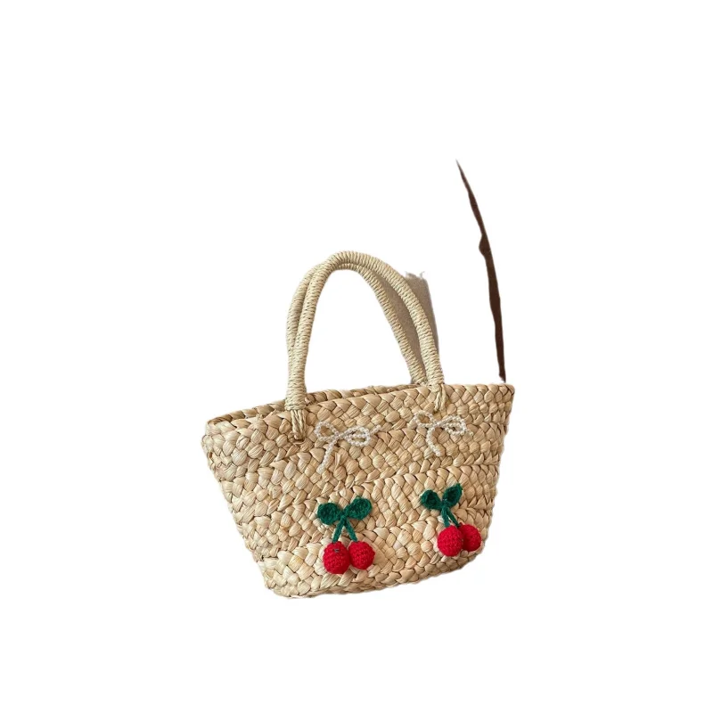 Straw Woven Children Messenger Bags Cherry Bow Handbag for Women Mother Kids Bags for Girl Crossbody Bags for Women Purse Сумка