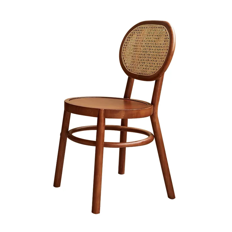 

Retro French solid wood rattan dining chair, home modern simple dining room living room light luxury single chair casual chair