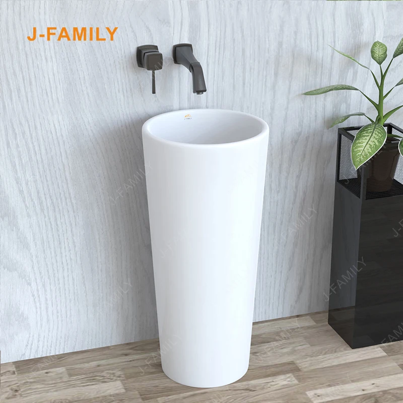 

Round Shape Bathroom Floor Standing Sink No Tap Hole Freestanding Wash Basin