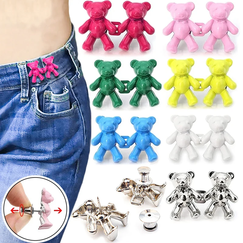 Metal Bear Shaped Adjustable Jean Button Waist Buckle Snap Sewing-free Extender Removable Jeans Button Pins Detachable Jeans