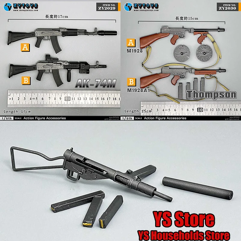 ZYTOYS 1/6 ZY2030 M1928 Mini Rifle Model ZY2031 MK. II/S Static Weapon ZY2029 Ak74 Scar Toys For 12