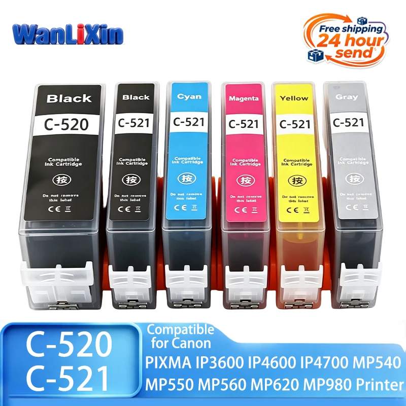 1-3set PGI-520 CLI-521 PGI520 CLI521 Ink Cartridge Compatible For Canon PIXMA IP3600 IP4600 IP4700 MP540 MP550 MP560 MP620 MP980