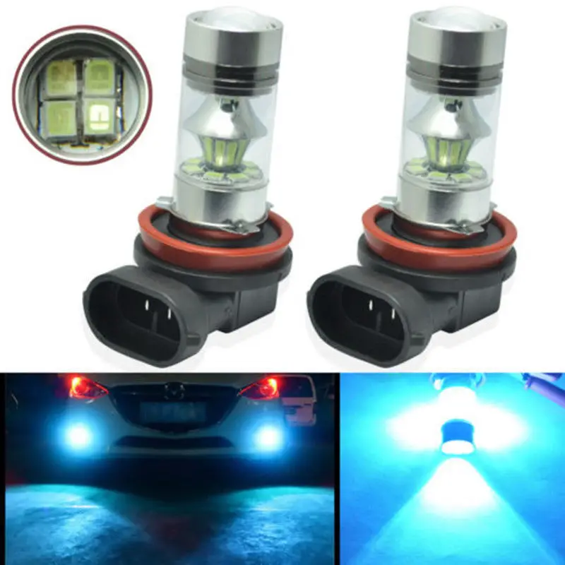 2X H11H8 100W LED Light Bulbs for Car Fog Lamps (8000K ICE Blue) Environmental Friendly Virtually Unbreakable Lens