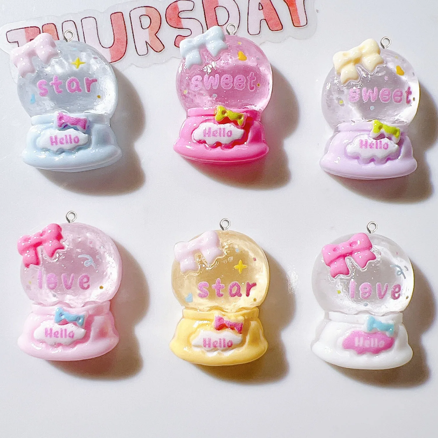 10Pcs Sweet Crystal Ball Resin Pendants Charms for DIY Bracelet Keychain Necklace Jewelry Making Arts Hook Decor Crafts Supplies