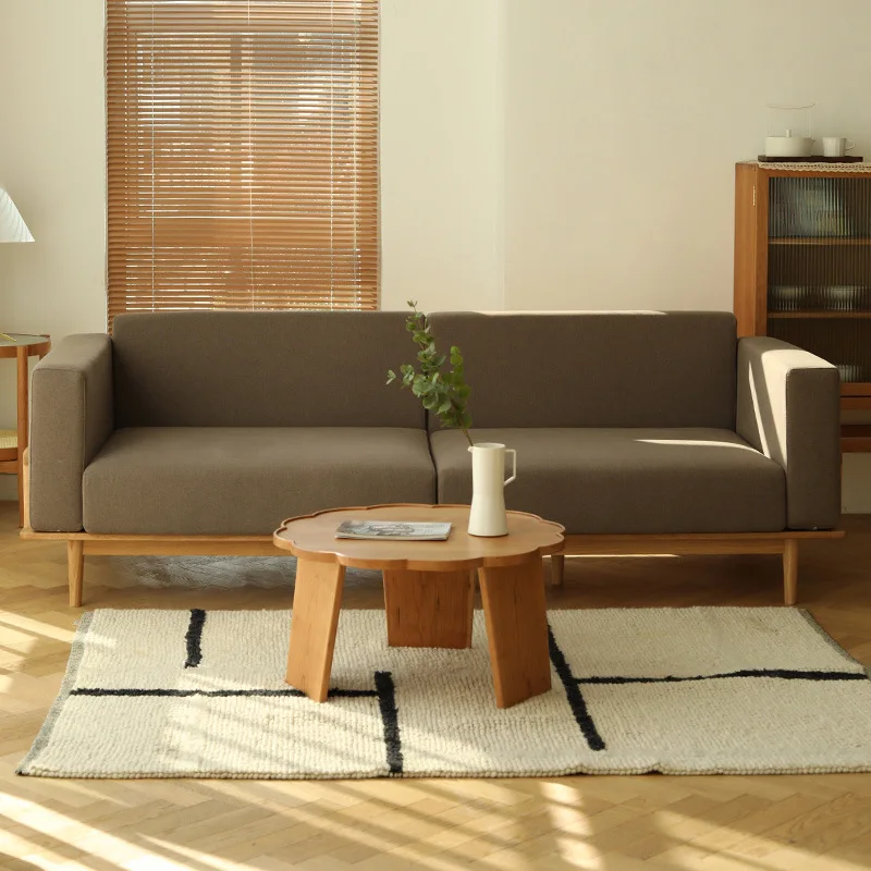 Solid wood Japanese-style simple sofa, cherry wood mortise and tenon, fully equipped fabric small apartment oak sofa