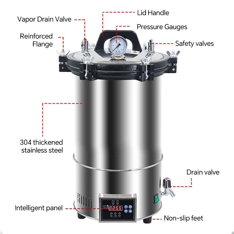 VNTECH 12L/18L/24L Automatic Sterilization Autoclave Pot, Digital Display Timed Autoclave Sterilizers for Lab Surgical Mushroom