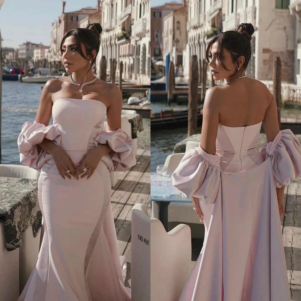 

Ball Elegant High Quality Strapless Mermaid Celebrity Dresses Hugging Skirts Sweep/Brush Satin Evening Robes De Cocktail