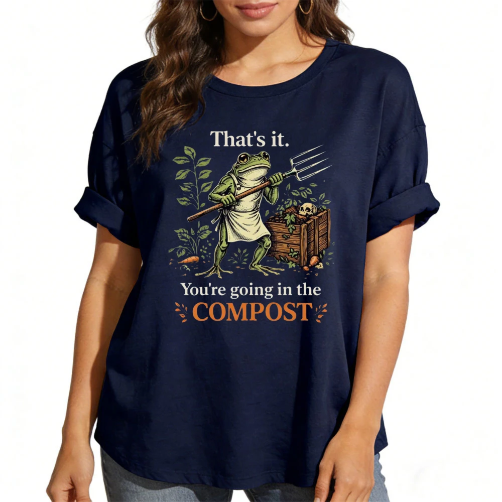 Funny Gardening Frog Print T-Shirt Women Compost Humor Retro Farm Life Casual Daily Top view 6