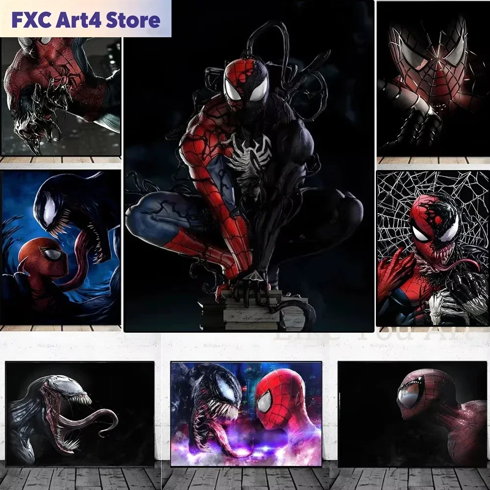 FramelessMarvel Comics Movie Superhero HD Poster Prints Venom and Spiderman Symbiotes Canvas Painting Art Living Room Decor Gift