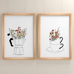 Coffee Lover Canvas Painting Cups Flowers Painting Modern Nordic Wall Art Posters for Living Room Coffee Shop Kitchen Home Decor