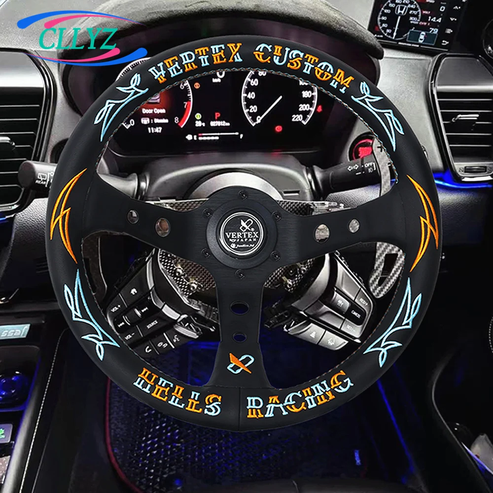 Universal 12.5inch 320mm VERTEX Custom Racing Steering Wheel Real Leather Embroidery JDM for Hells Sports Car Accessories