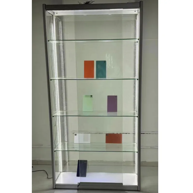 

Customize.Hot Selling Aluminum Frame Wall Vitrine Display with Lighting Bulletproof Showcases Glass Display Jewelry
