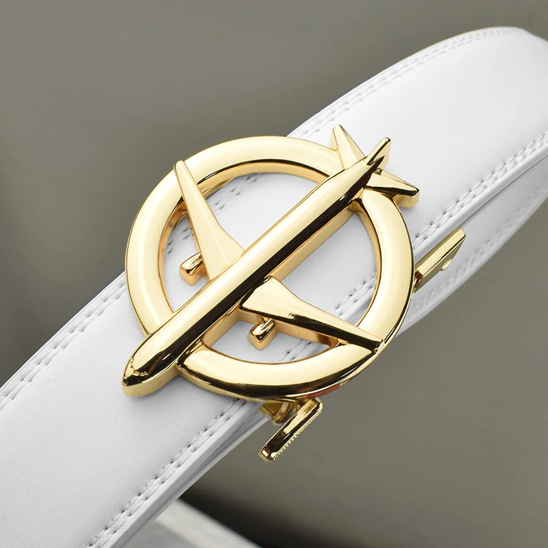 

High Quality Automatic Buckle white Belt Men aircra Waist Strap fashion Golf genuine leather Business Designer Cintos Masculinos