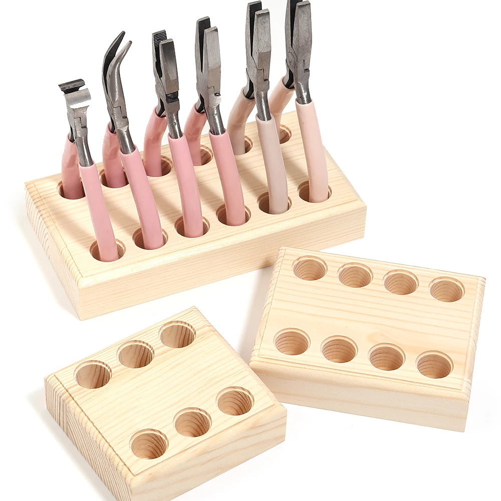 1pc/lot 6/8/12 Holes Wooden Pliers Storage Holder Multi Holes Hand Tool Organizer Rack Desktop Jewelry Making Tool Stand Supples