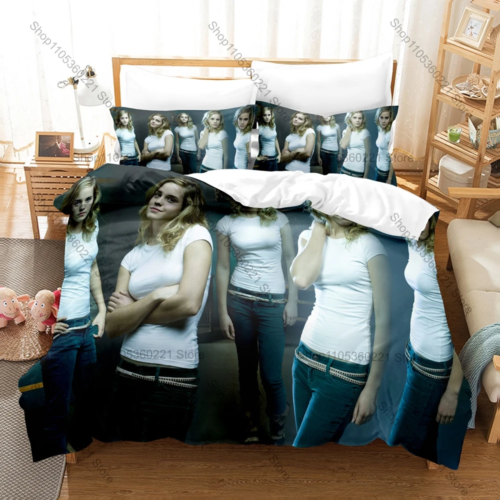 Cool Classic British Star Emma Watson Full Printed 3PCS Bedding Duvet Cover + 2 Pillowcases Teen Girl Dorm Home Decoration