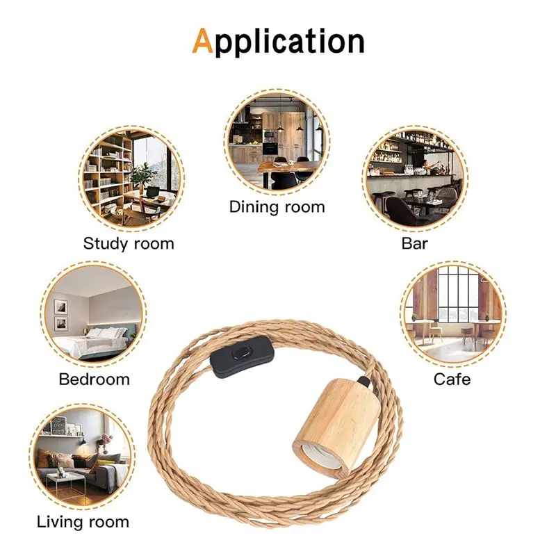 Kit cavo per lampada a sospensione A24F-Wood, cavo per lampada da sospensione industriale vintage da 14,76FT con corda in nylon intrecciata E26