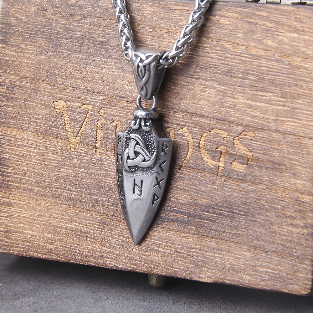 Norse Runes Odin's Spear Gungnir Necklace Men Gold Color Stainless Steel Arrowhead Pendant Valknut Talisman Male Vikings Jewelry