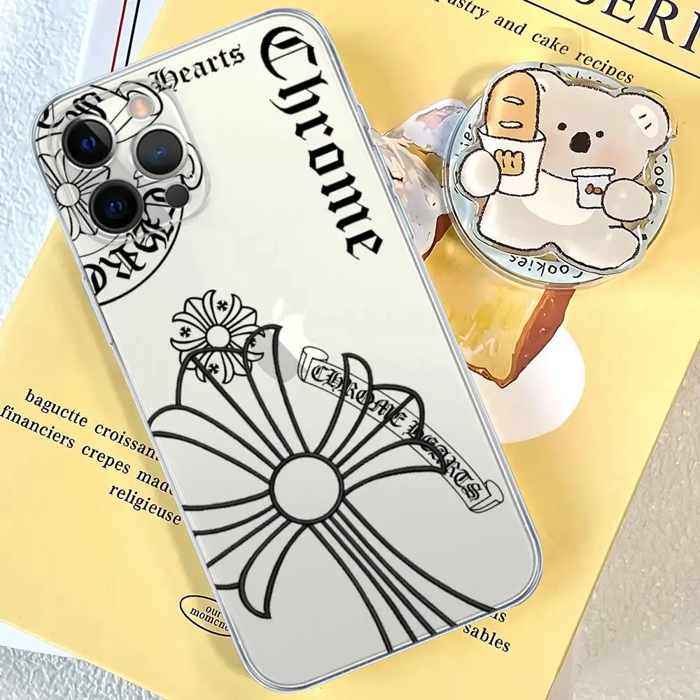 Funda de teléfono clásica de lujo C-ChromeS H-Heart para IPhone 11 13 16 12 17 14 15 Pro Max Plus, funda trasera transparente suave