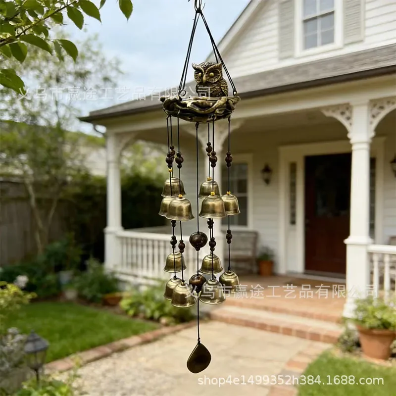 Retro Resin Owl Wind Chime Creative Outdoor Garden Hanging Bell Decor for Courtyard Home Ornament