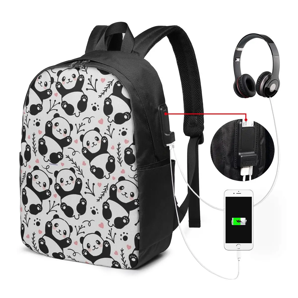 Cute Cartoon Panda Pattern Backpack Travel Notebook Bag Computer College Student School Bag Laptop Shoulder Bags for Men Women