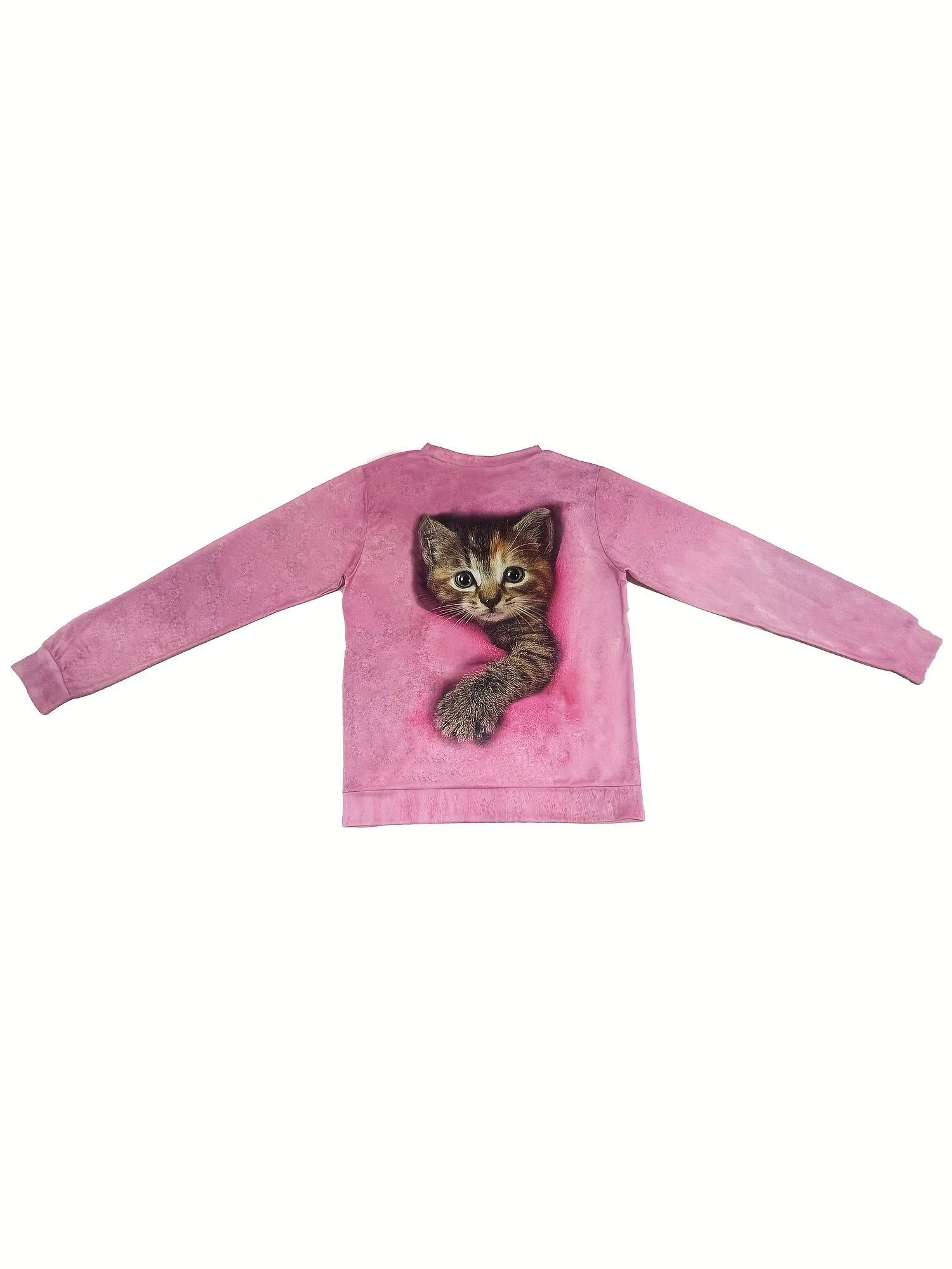 Cute Cat Sweatshirt Soft and Comfortable Long Sleeve Crew Neck Design for Casual Wear - Perfect for Ladies and Girls Wom