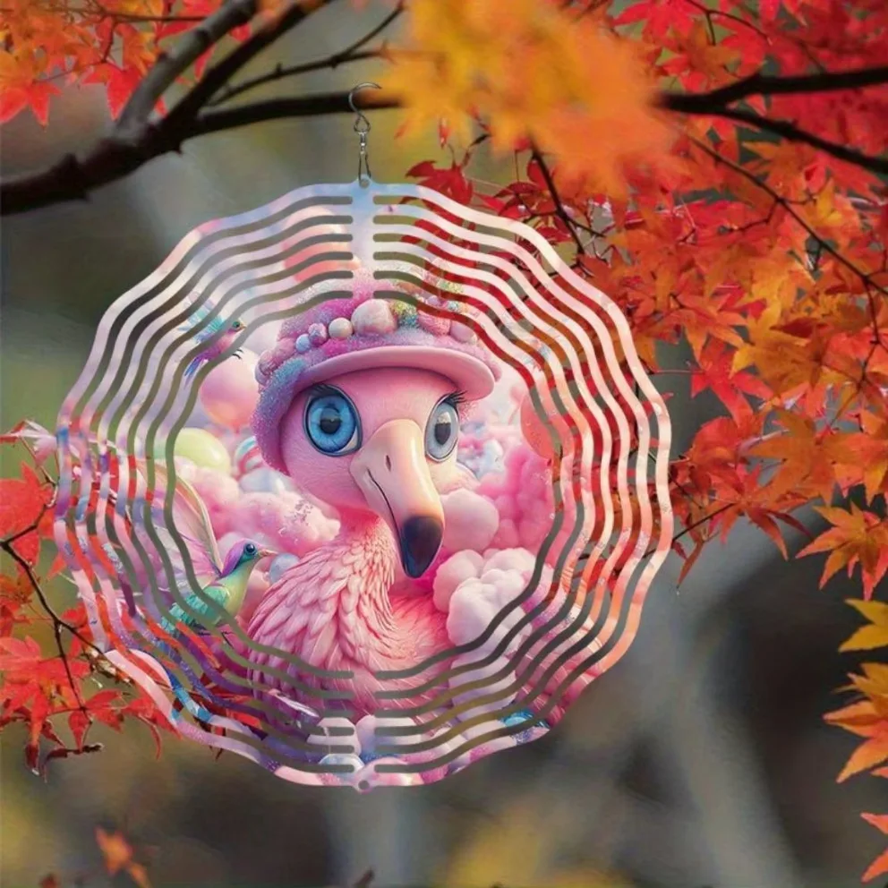 Pink Flamingo Rainbow Candy Wind Chime (أضواء متألقة، دوران لا نهائي) |   ديكور خارجي |   هدية مثالية للهالوين وعيد الميلاد