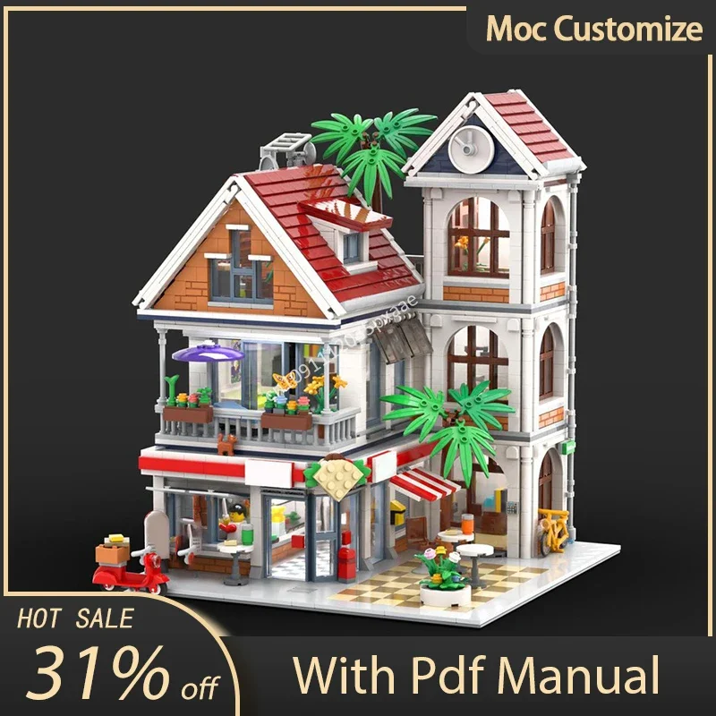 

2903pcs Moc Townhouse with Kebab Store Modularity Building Blocks Assembly Architecture Bricks Houses Toys Kids Education Gifts