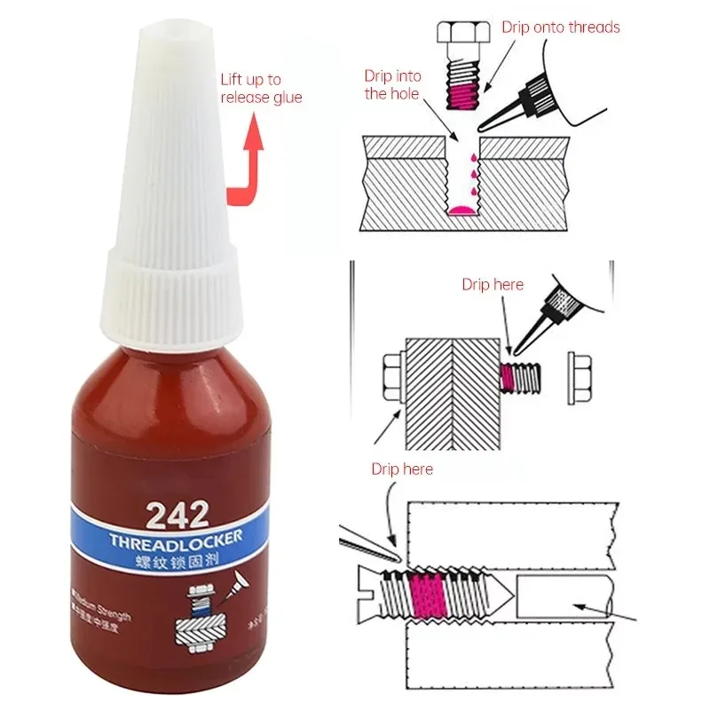 10ml threadlocker 242 243 locker de resistência média azul anaeróbico threadlocker adesivo calafetagem adesivos selador ferragem