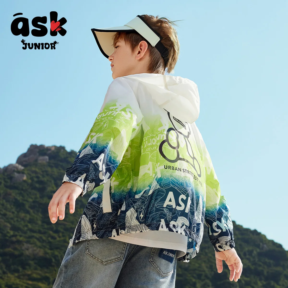 ASK JUNIOR Boys ملابس صيفية لتكييف الهواء، ملابس جلدية للأطفال، سترة بغطاء للرأس مطبوعة بألوان متطابقة #2