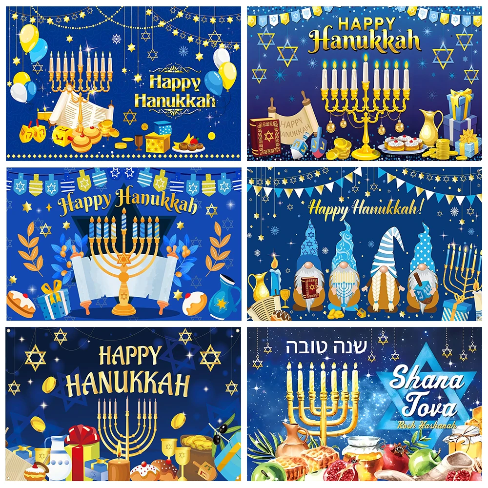 Judaism Happy Hanukkah Background Candles Bread Jewish Jesus Passover Candlestick Party Family Decor Banner Photo Shoot Props