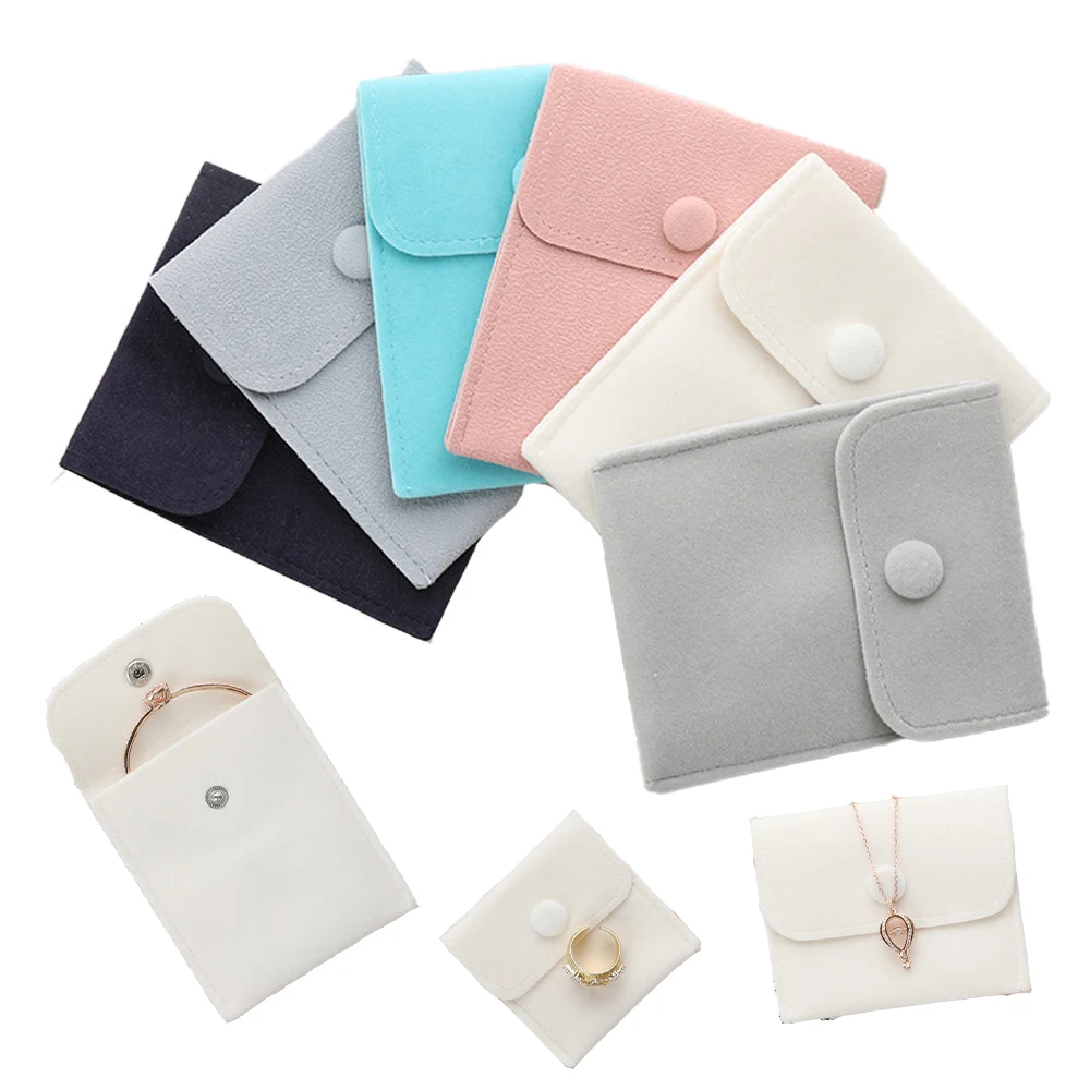 

5pcs Velvet Cloth Bags Jewelry Snap Button Purse Pouches For Ring Bracelet Necklace Earrings Gift Storage Organization Packaging