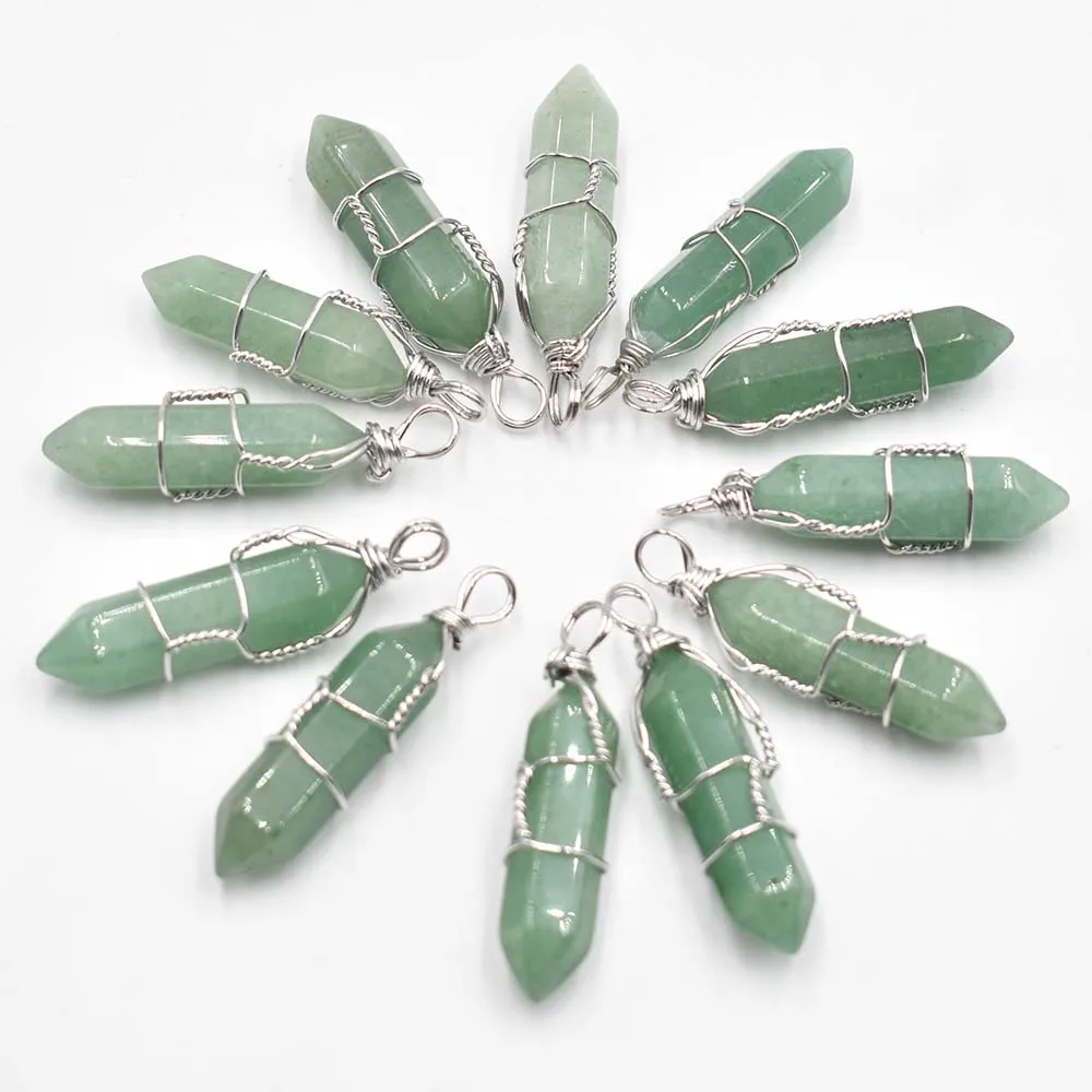 Wholesale 12pcs/lot natural tiger eye stone amethysts pillar shape point handmade iron wire pendants for jewelry making free