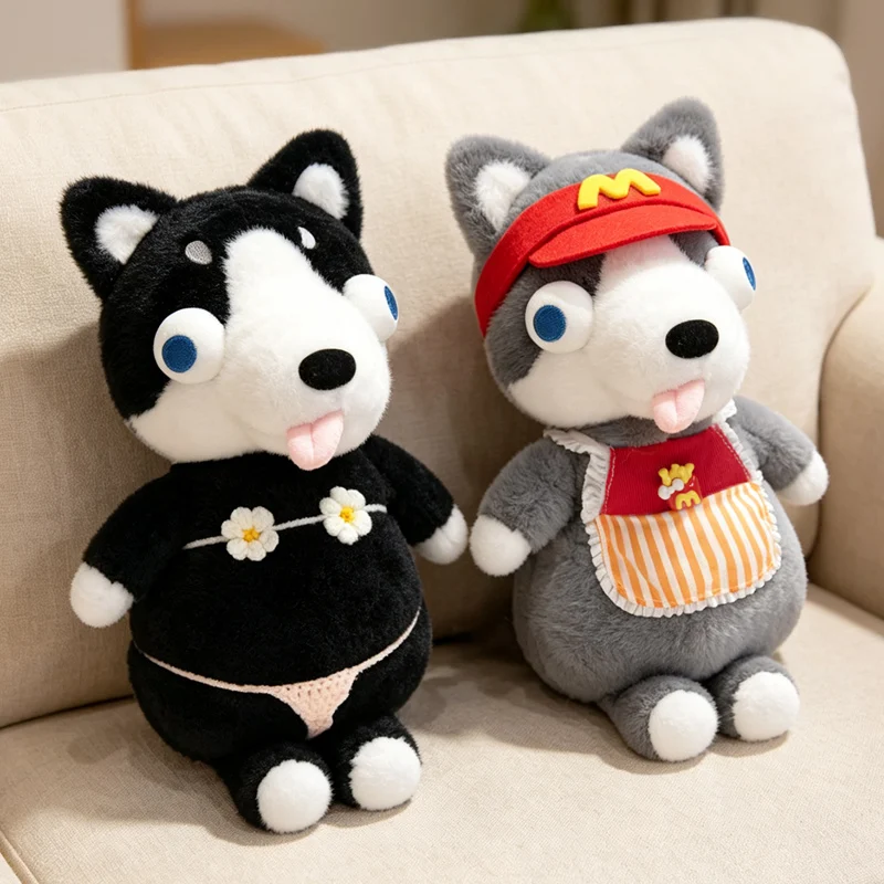

40cm Running Series Husky Plush Toy Pet Dogs Wearing Bikini Clothing Plush Doll Funny Big Eyes Dog Toy Soft Stuffed Doll