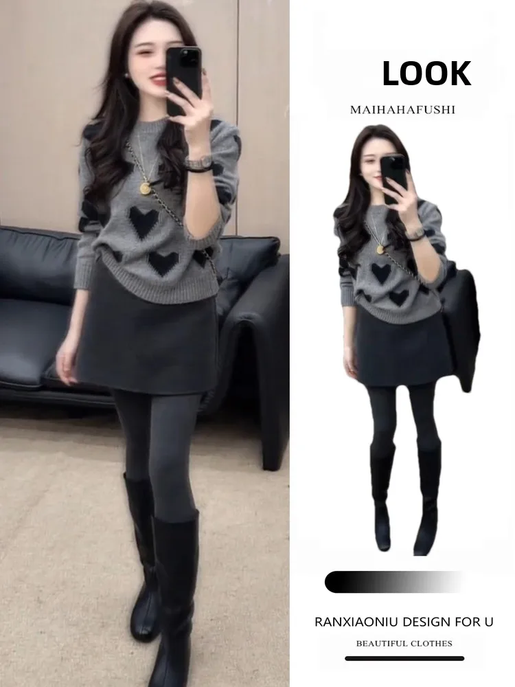 

Vintage Design f-length Knitted Sweater And ort Skirt Two-piece Set for Women Casual Sle Long Sve Slim Fit Faionable