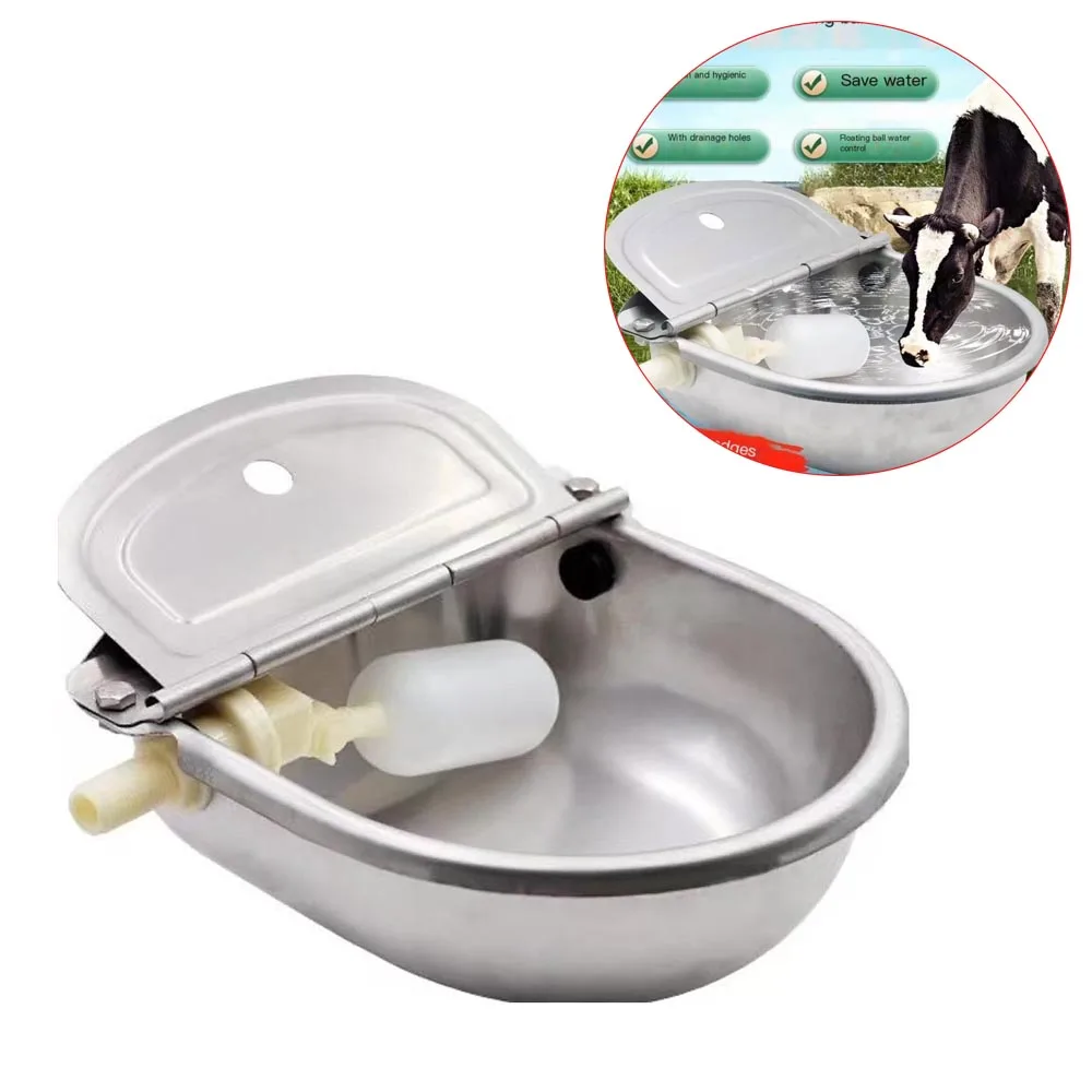Stainless Steel Cow Water Bowl with Float Valve, Thickened Full Set, Large Size Automatic Water Trough for Cattle Livestock Farm