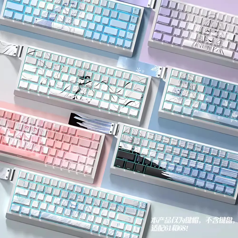 74 Keys/set Anime Cartoon Gaming Keycaps For 60 61 65 67 68 Layout Keyboard Nakano Miku Miyazono Kaori Elaina Roxy Asuna Key Cap