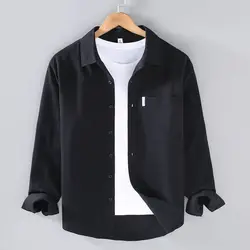 New Long-sleeved Shirt for Spring and Autumn Casual Simple Loose and Versatile Trendy Jacket Top Solid Color Shirt for Men