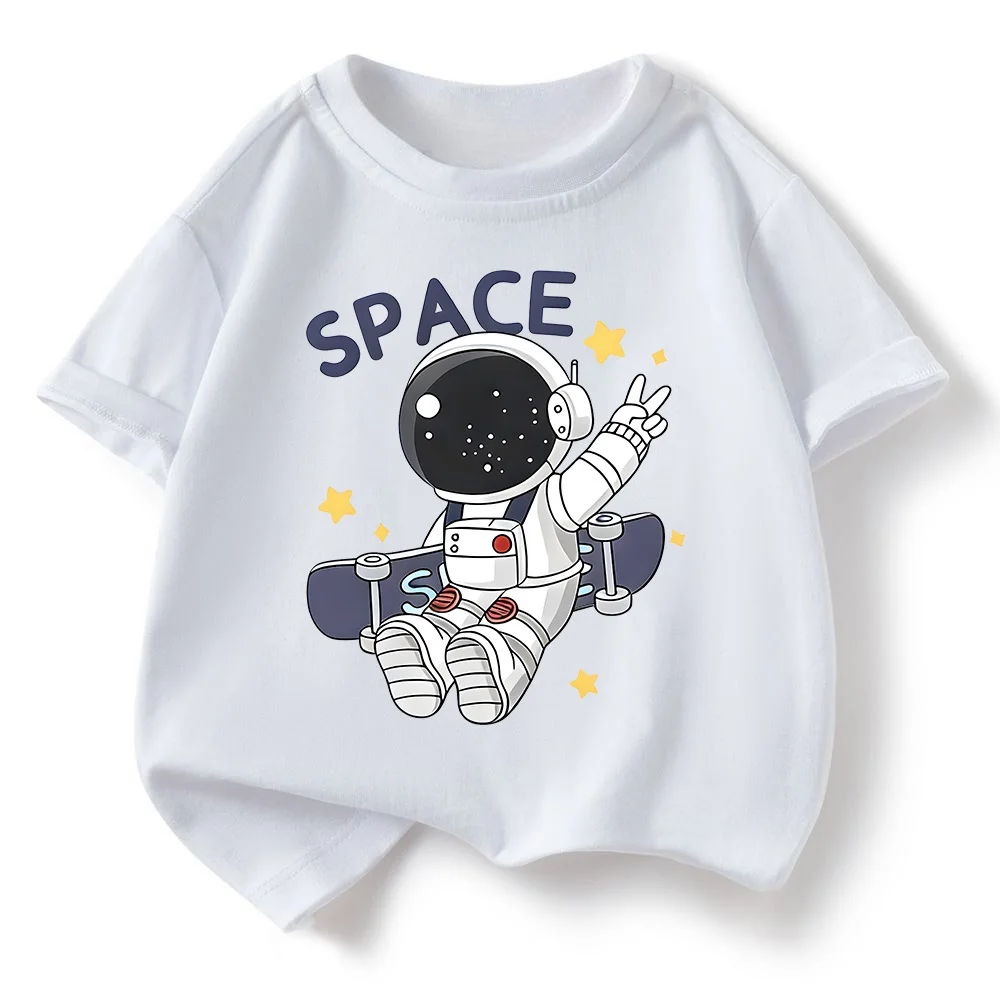 

Summer Children's T-shirt New Loose Comfortable Soft Skin Friendly Casual and Fashionable Astronaut Printed Short Sleeved Top