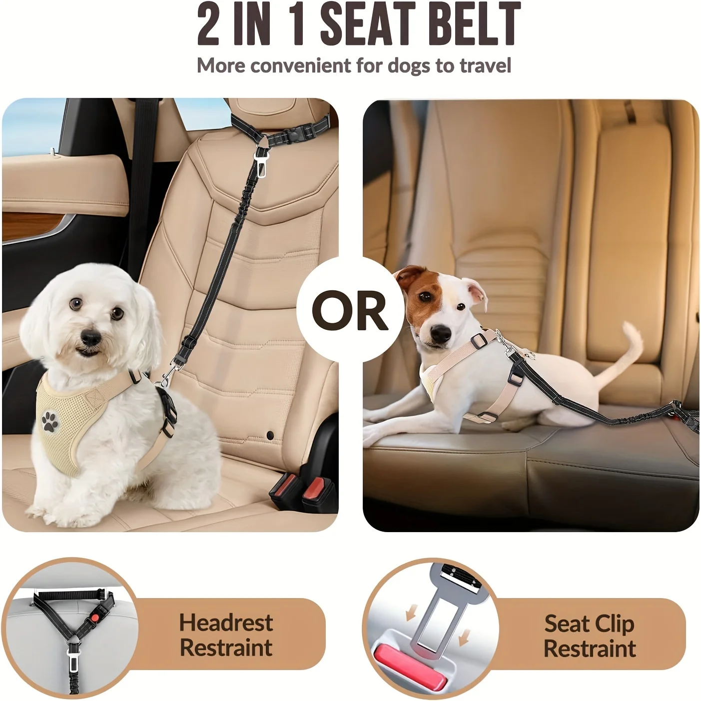 1pc Adjustable 2-in-1 Pet Car Seat Belt & Harness, with Secure Buckle & Elastic Bungee Buffer, Ideal for Safe Travel with Dogs