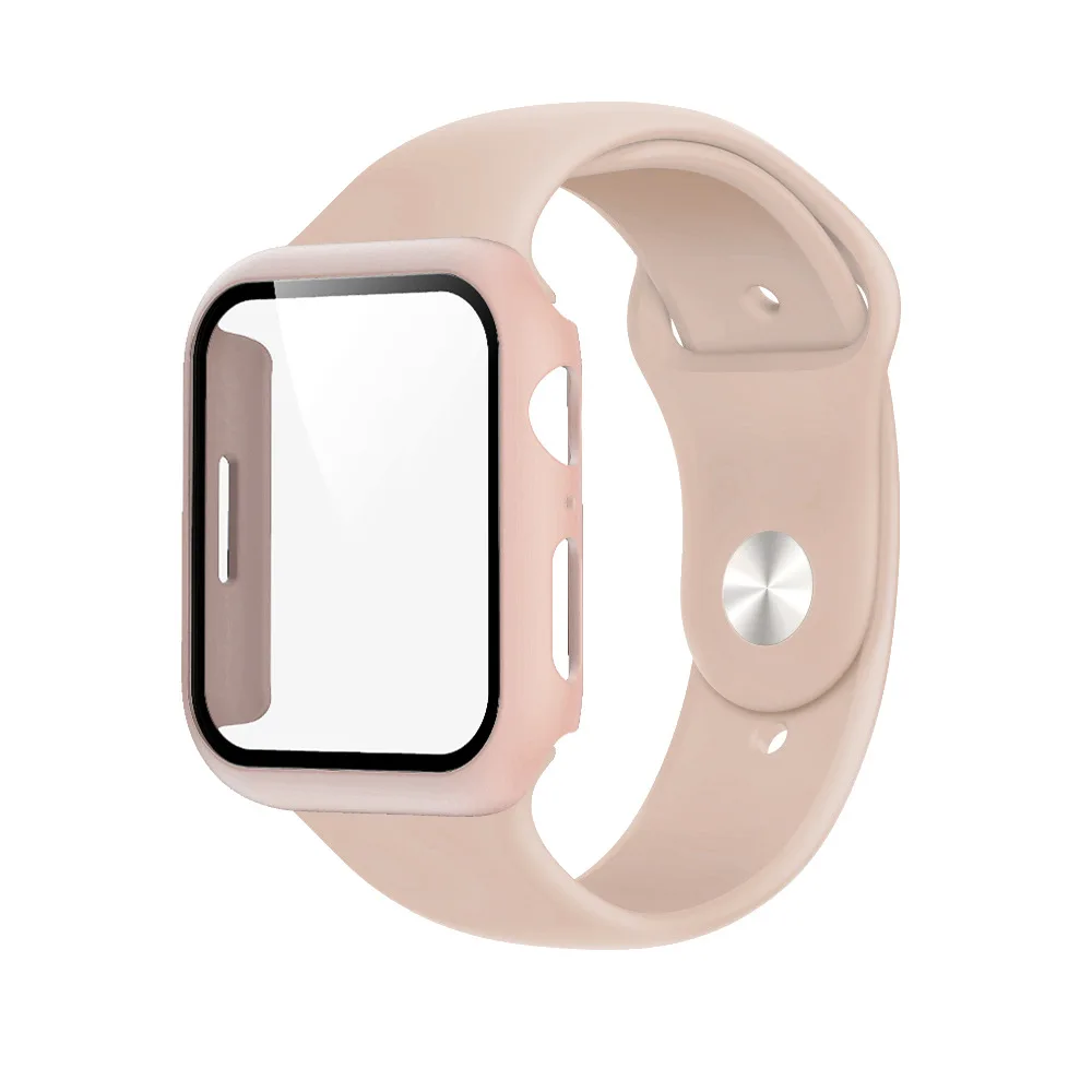 Cristal, funda y correa para Apple Watch, pulsera deportiva de silicona para iWatch 5, 6, SE, 7, 8, 9, de 49mm, 44mm, 40mm, 45mm, 41mm, 38mm, 42mm