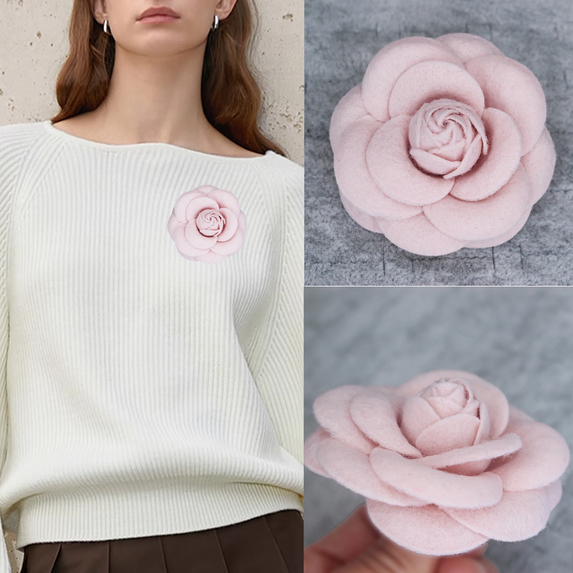 Big Fabric Camellia Brooch Luxury Imitation Wool Pin Brooches for Women Fashion Clothes Corsage Jewelry Accessories Wholesale