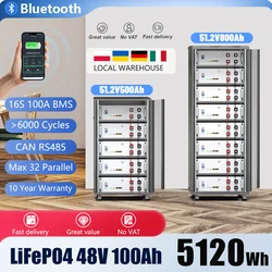 LiFePo4-ソーラーリチウムバッテリー,48V,100Ah,200Ah,51.2V,6000サイクル,16s bms,最大32並列インバーター,EU在庫