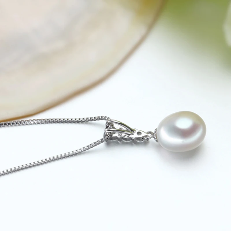 White Natural Freshwater Pearl Pendant Necklace For Women 925 Sterling Silver Real Pearl Pendant Mother Present