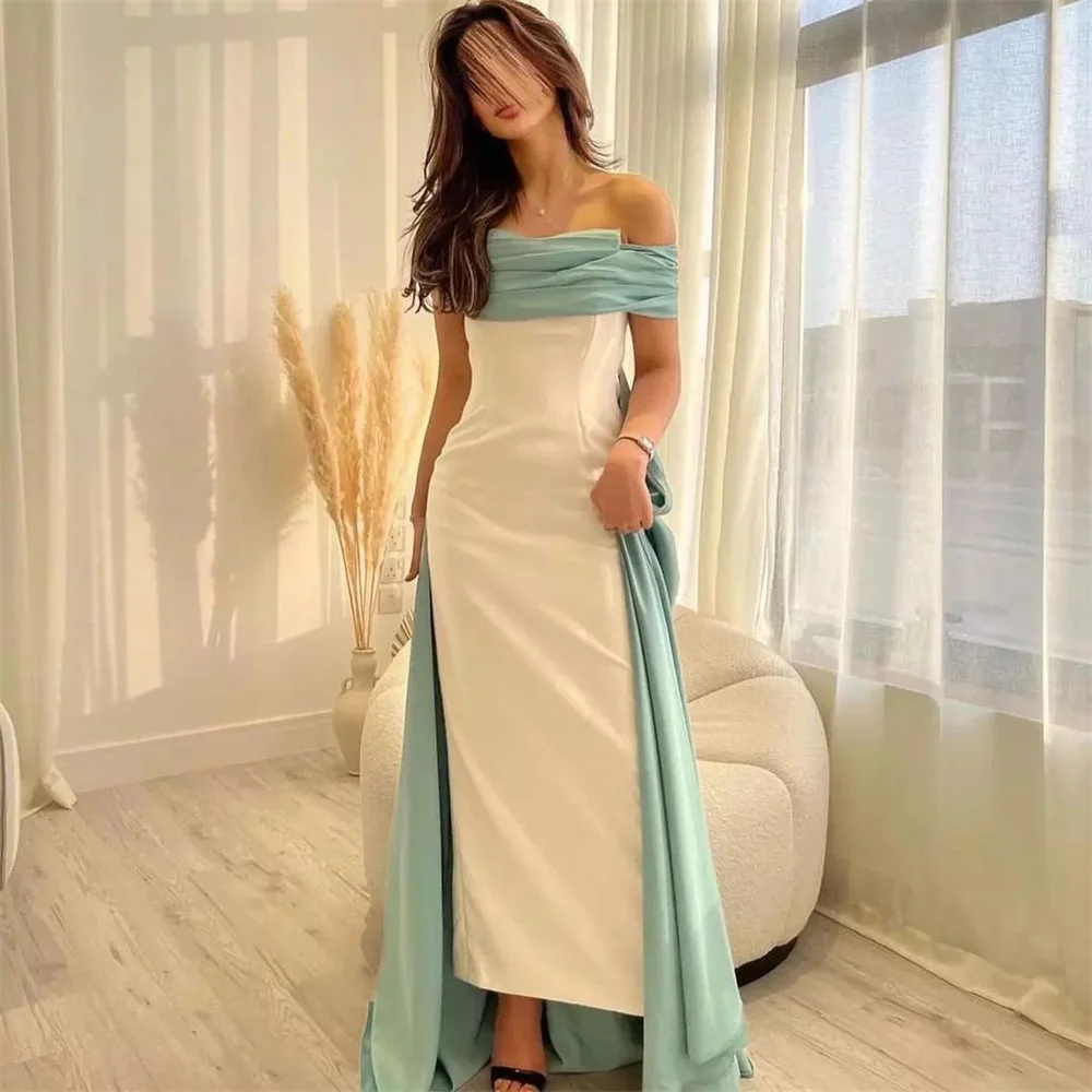 

GORGA Strapless Pleat Off The Shoulder Sleeveless Mermaid Long Evening Dress Ankle Length Sweep Train Fashion Prom Gown New 2023