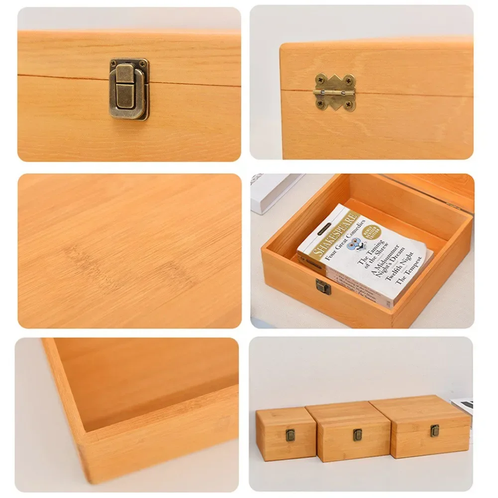 Pine Wooden Storage Box Flip Gift Handmade Large-Capacity Rectangular Retro Metal Lock Supplies Treasure Chest Storage Boxes