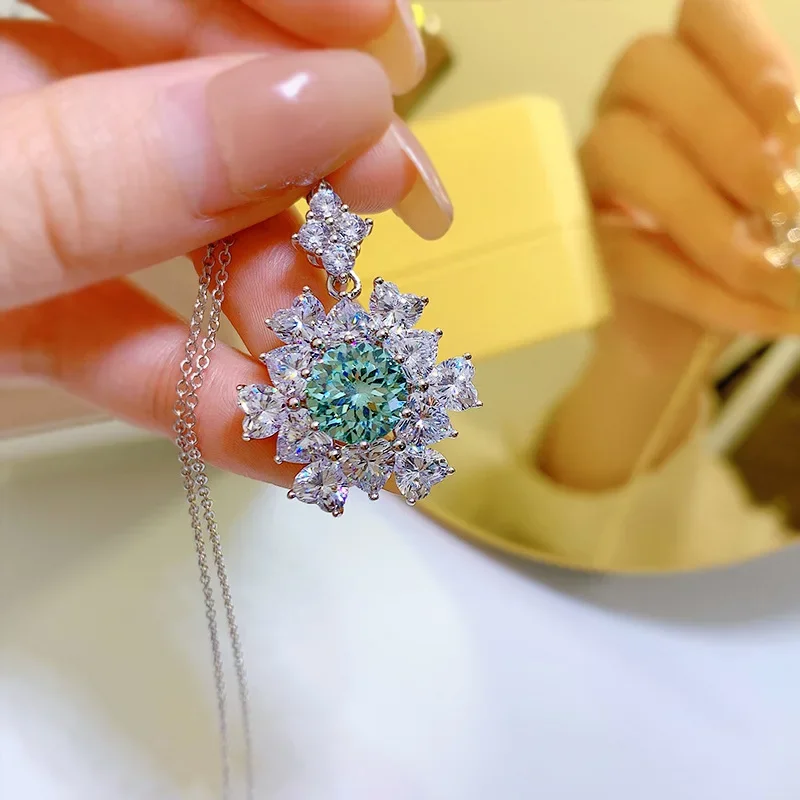 2023 جديد الاصطناعية Paraiba الألعاب النارية قطع قلادة المرأة 4 قيراط عباد الشمس قلادة مع سلسلة #2