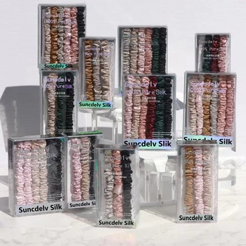 3 szt. 100% czysty jedwab morwowy gumka do włosów ręcznie robione opaski do włosów kobiety dziewczyna akcesoria do włosów Pure Color naturalne gumki do włosów Box